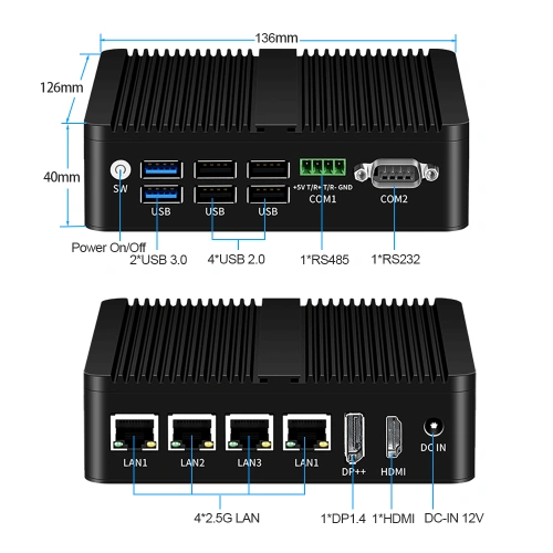 N100 Quạt Không Quạt Tường Lửa Mini PC RS485 Phoenix Terminal - Ảnh 4