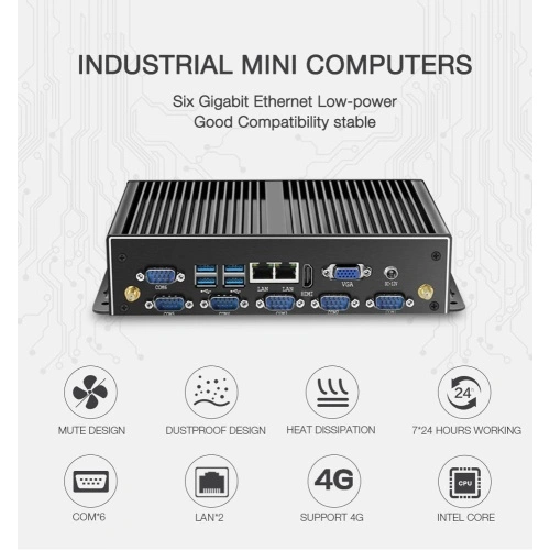 Máy tính công nghiệp J1900 2*RJ45 6*RS232 RS485 Không quạt - Ảnh 2