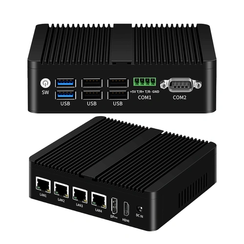 N100 Quạt Không Quạt Tường Lửa Mini PC RS485 Phoenix Terminal