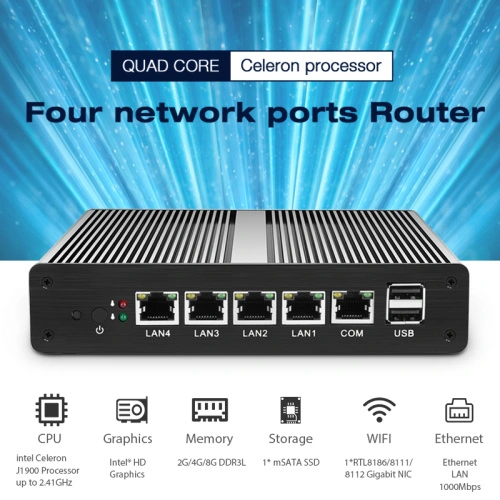 Bộ định tuyến tường lửa LAN RJ45 4 Gigabit Barebone Desktop - Ảnh 2