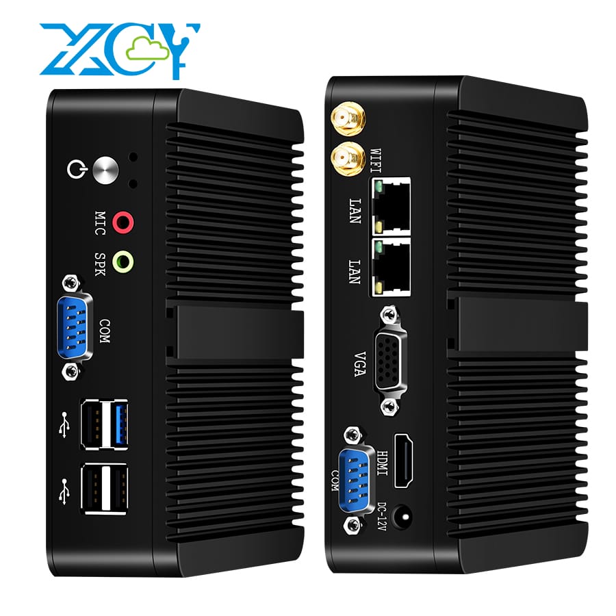 Xcy fanless Mini PC Intel Celeron J1900 Quad-Cores 2.0Ghz 2X RS232 2X Lan Windows 10 Linux nhúng IOT máy tính công nghiệp