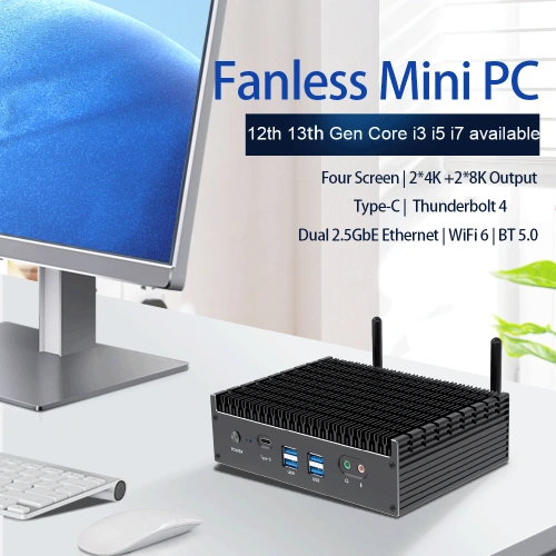 Máy tính mini không quạt 4K UHD có đầu ra video gấp bốn lần