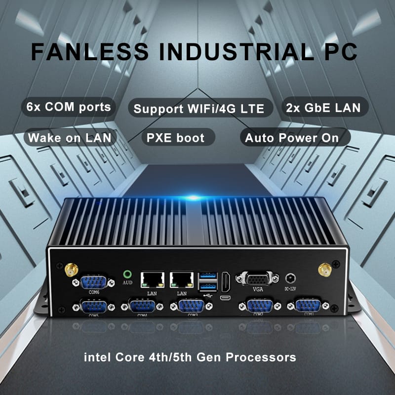 Fanless Công Nghiệp Mini PC i7-5500U Windows Linux 6x COM-RS232 1X RS485 có thể điều chỉnh 2×2.5 gam Ethernet khe cắm Sim Mini PCIe khe cắm
