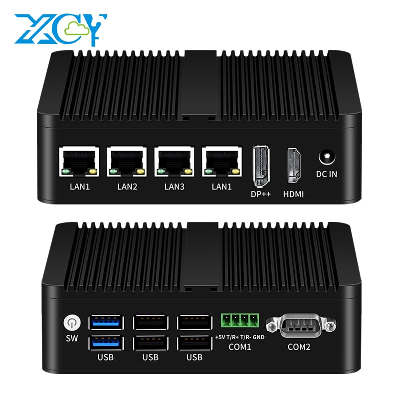 Intel Bộ vi xử lý N100 fanless công nghiệp máy tính mini 4x LAN cổng 2X Com RS485 RS232 win11 Linux pfsense tường lửa mềm Router