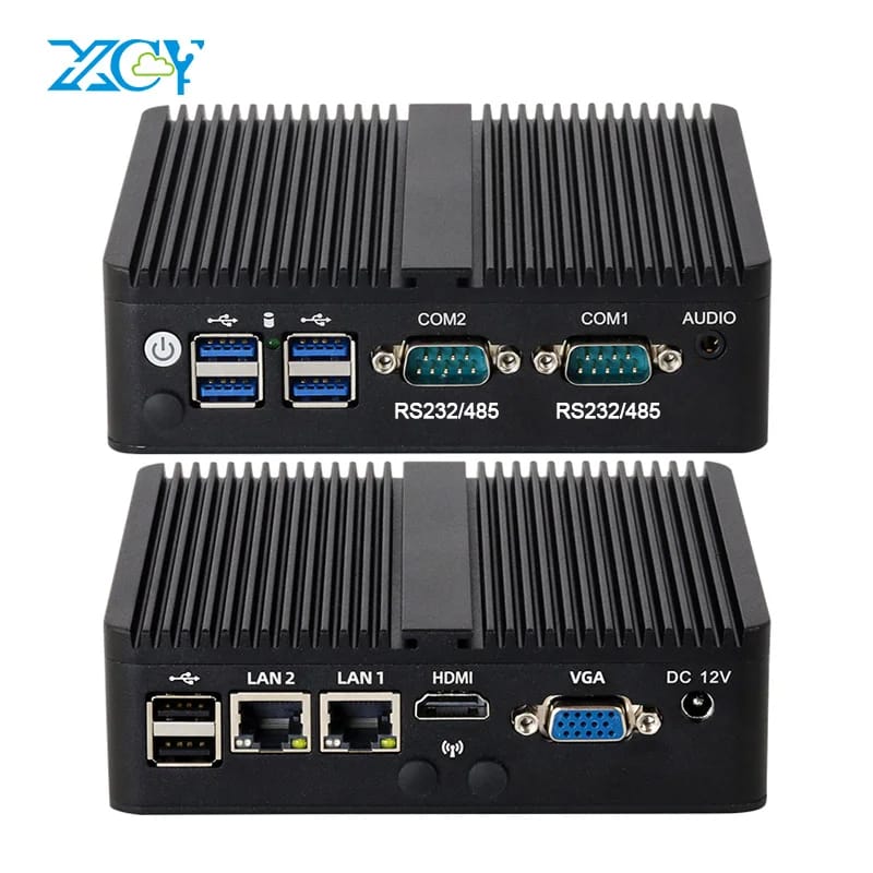 Intel Celeron fanless công nghiệp IOT Mini PC j6412 j4125 J1900 2X Com RS232 RS485 2X Gigabit Ethernet hỗ trợ Wifi 3G 4G Sim