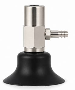 Cánh tay robot SZQ2N-LA4-M3 với cốc hút phẳng một lớp và giá đỡ để hút khí theo chiều ngang/dọc.