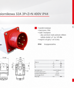 Phích cắm công nghiệp chống thấm nước cố định đảo chiều - hàn 380V - 32A - 5 chân - IP44 - Typ525