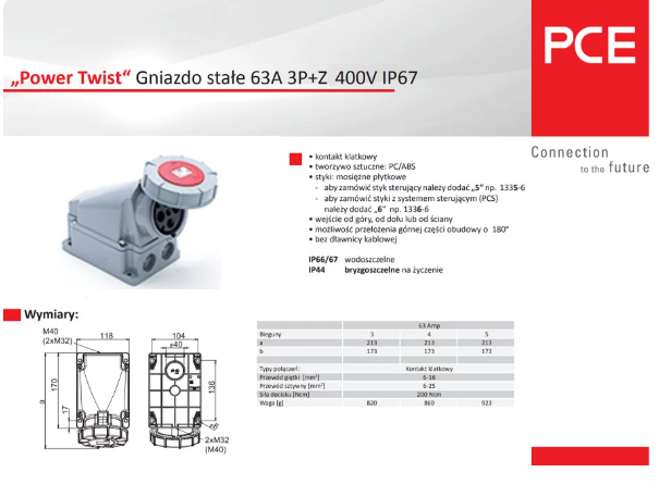 Ổ cắm điện công nghiệp chống thấm nước và chống cháy nổ ba - 380V - 63A - 4 chân - IP67 - Typ134