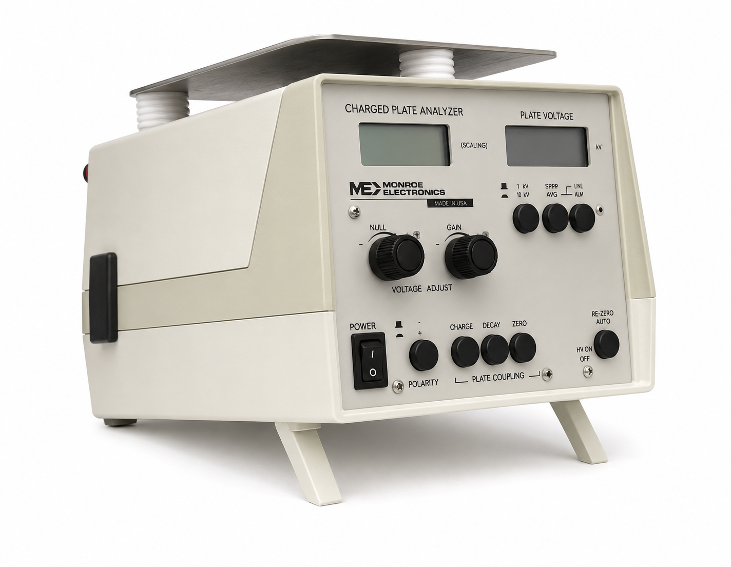 Thiết bị kiểm tra tĩnh điện dạng phẳng và quạt ion Monroe ME-268A của Mỹ, dùng để kiểm tra và phân tích hiệu suất.